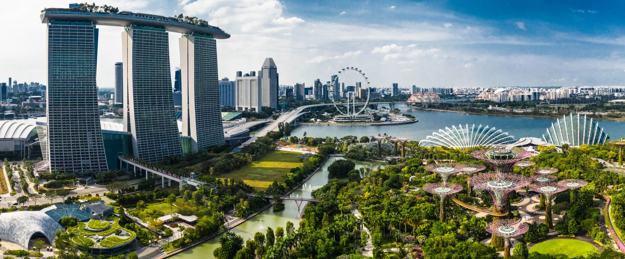 View of Marina Bay Sands and Gardens by the Bay in Singapore